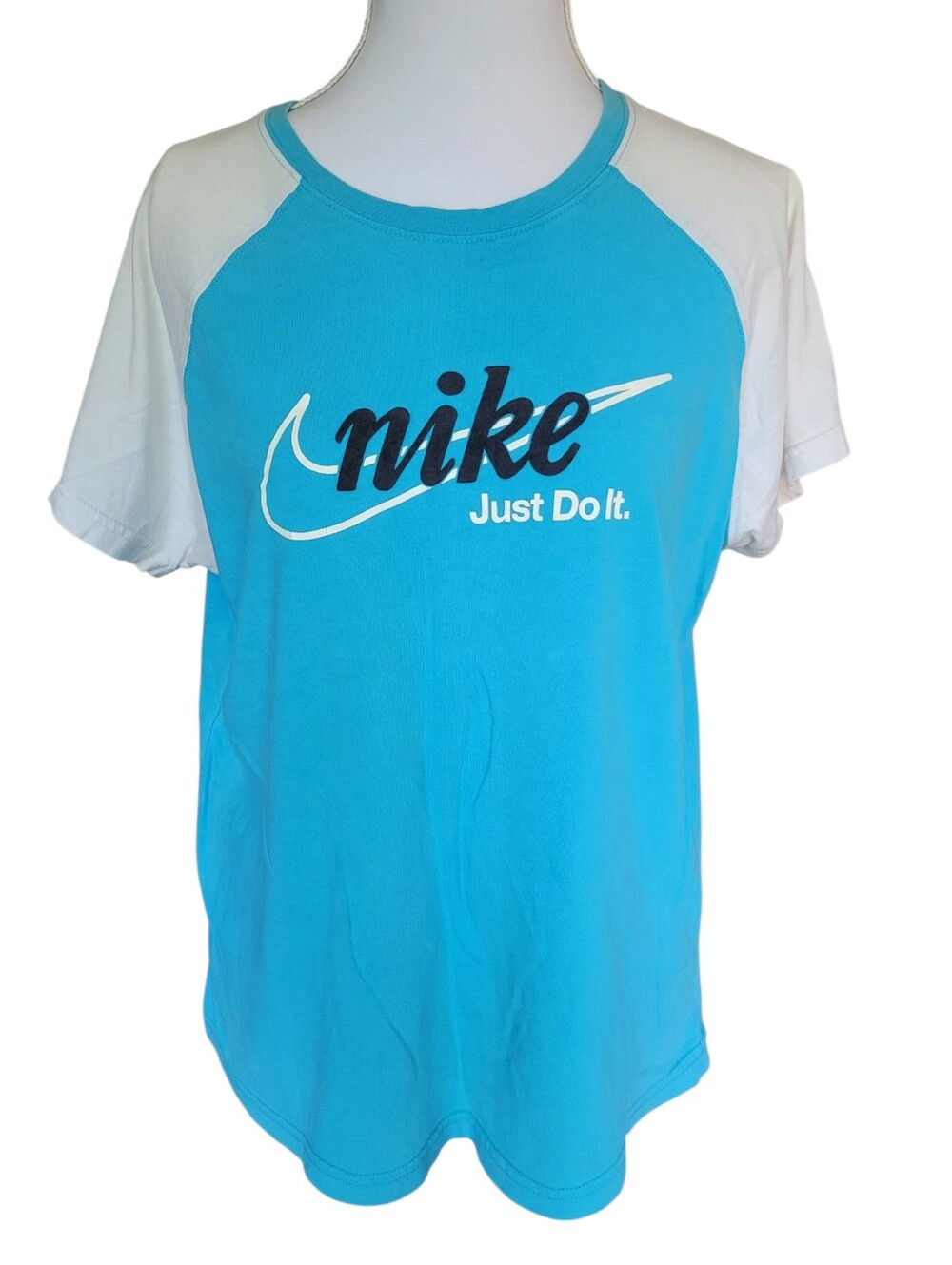 Vintage Nike Blue White Colorblock Casual Cotton Tee Shirt